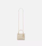 DIOR / MINI LADY DIOR BAG Latte Crinkle-Effect Lambskin with White Resin Half-Pearl Cannage Motif M0505OWFX_M941 - Image 4