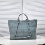 Chanel new beach bag denim bag Blue with little wallet size: 48*38*30*14cm - Image 4