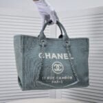 Chanel new beach bag denim bag Blue with little wallet size: 48*38*30*14cm - Image 2
