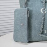 Chanel new beach bag denim bag Blue with little wallet size: 48*38*30*14cm - Image 7
