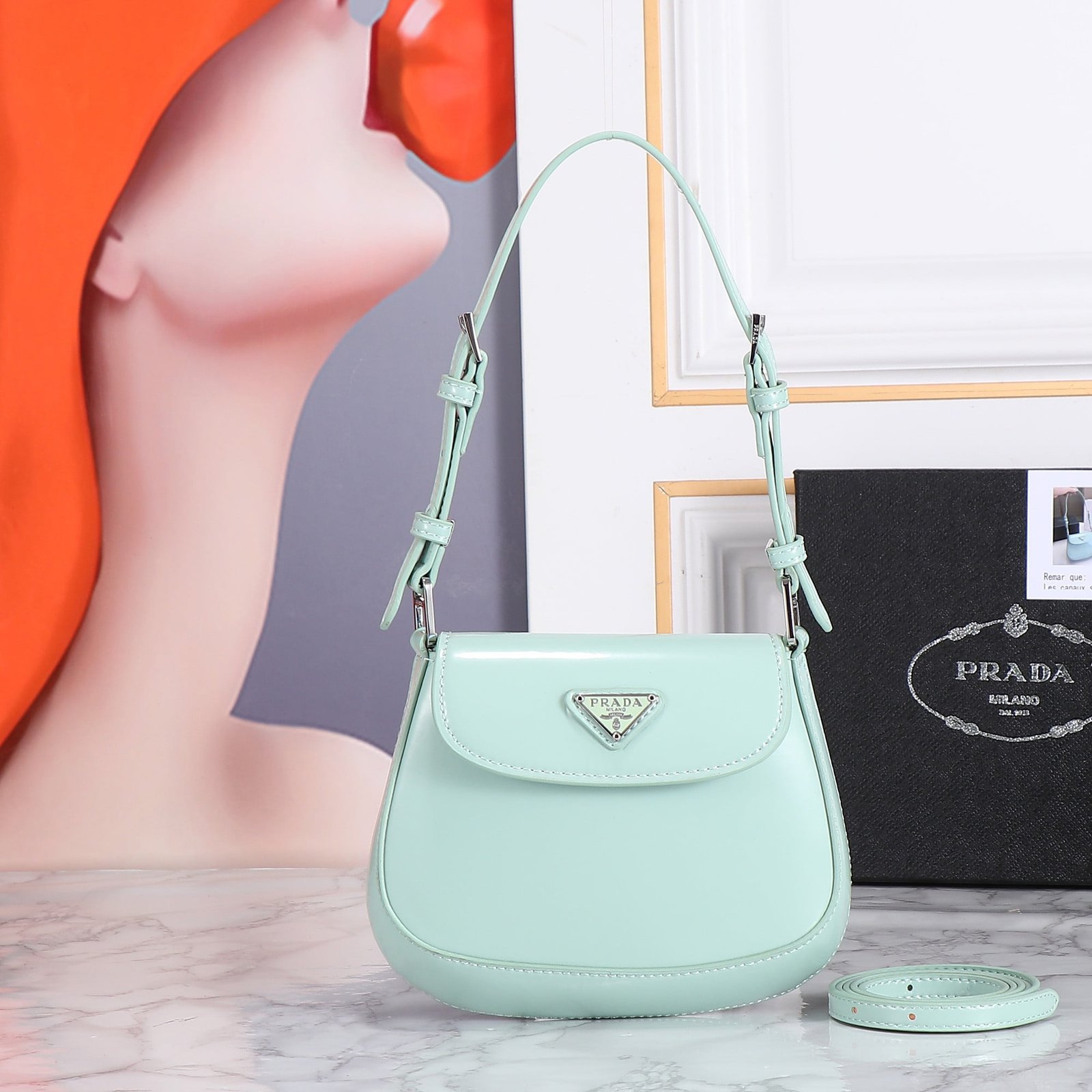a1694487964825_2406 Prada hobo cleo Patent leather 611 Mint green size:22*13cm - Image 1