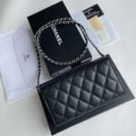Chanel chain crossbody bag Cowhide with diamond lattice caviar Sliver hardware Black  A50076 size: 18*10.5*3.5cm - Image 5