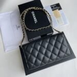 Chanel chain crossbody bag Cowhide with diamond lattice caviar gold hardware black A50076 size: 18*10.5*3.5cm - Image 4