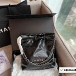 CHANEL Pearl garbage bag black with sliver hardware size：30*32cm